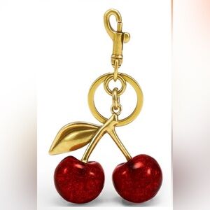 Jumbo Glitter Cherry Keychain Charm (Matte Gold)